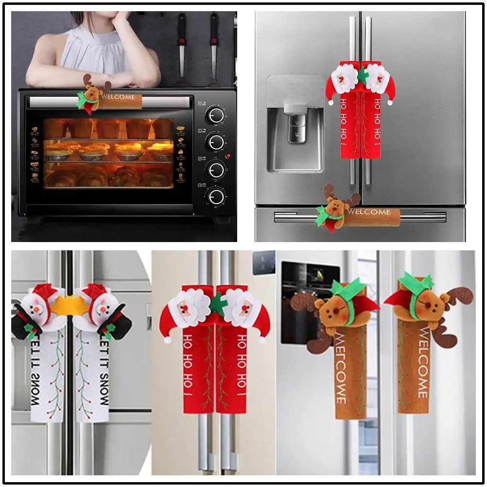 

Christmas Fridge Handle Covers Santa Claus Microwave Oven Dishwasher Door Handle Cover Xmas Party New Year Decoration Noel