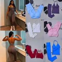 Dfyoga 2Pcs Impacts Gym Set Tank Tops High Waist Scrunch Seamless Shorts Gym Suit Fitness Clothes Activewear Workout