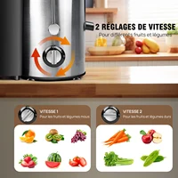 DayPlus Juicer, centrifuge Juicer fruits entiers légumes 900W, 65mm large bouche 2 vitesses Juicer, 500ml 2