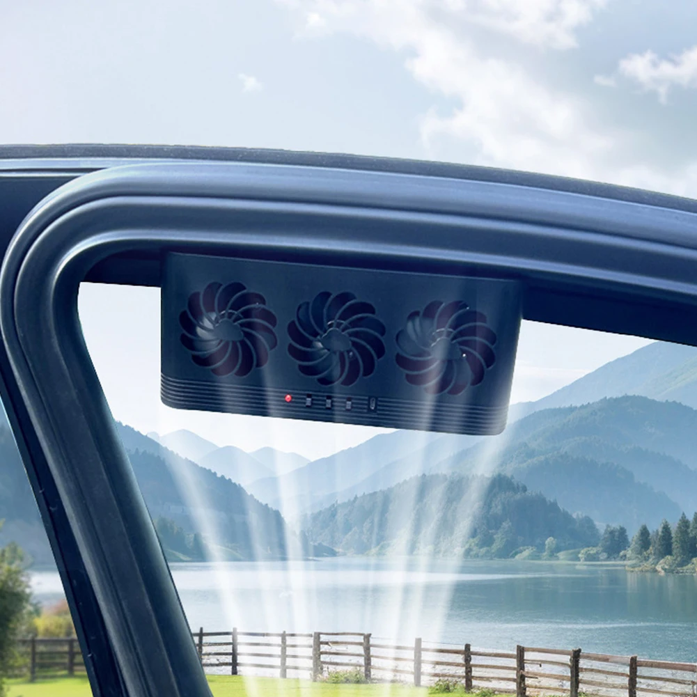 Solar Car Radiator Cooling Fan with 3 Air Outlets Car Window Air Vent Fan Eliminate Peculiar Smell Auto Vent Fan for Vehicles