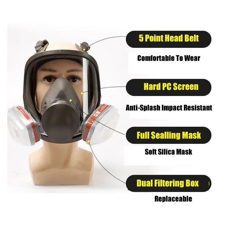 Gas Mask Face Respirator Gas Respirator Half Face Respirator Mask 6800 Anti-Fog Full Face Industrial Painting Spraying Safety Work Filter Formaldehyde Protection