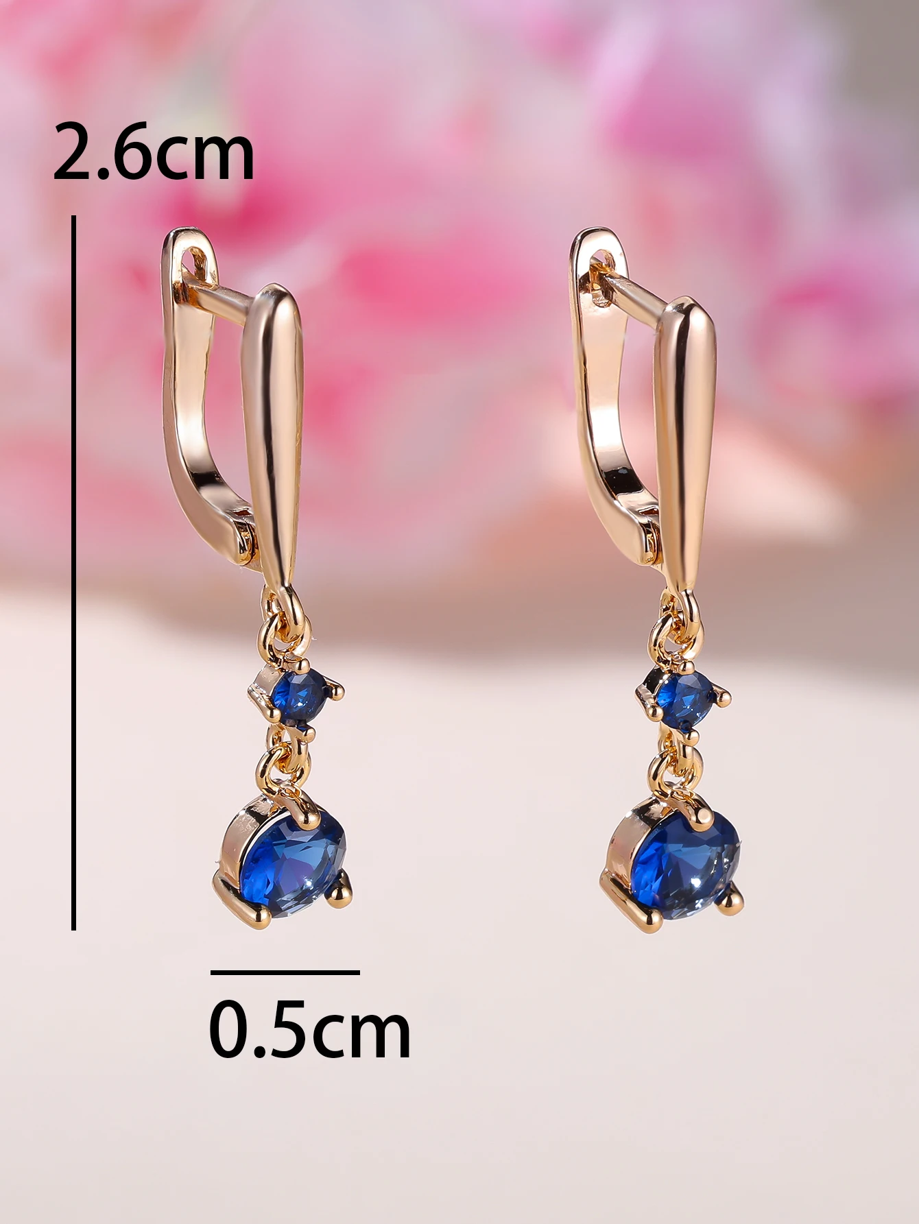 Blue Crystal Small Round Stone Pendant Hoop Earrings For Women Vintage Gold Color Ear Buckle Wedding Jewelry Engagement Gifts