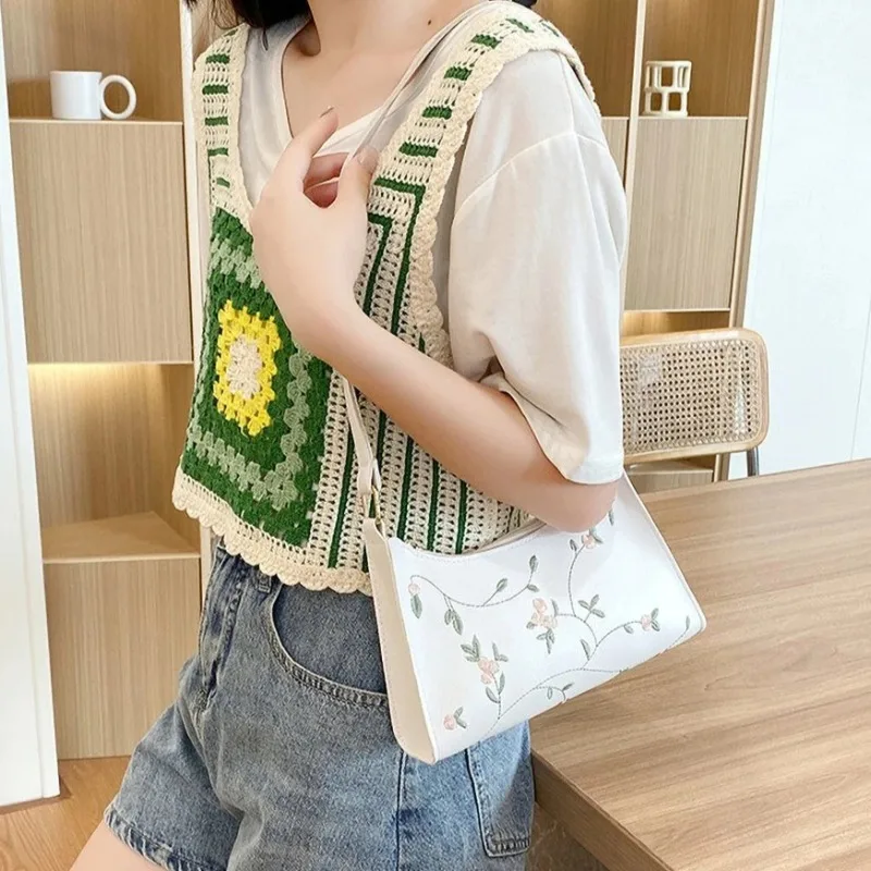 Cute Embroidered Women's Armpit Bag Elegant Shoulder Bag Luxury Designer Handbag for Office Commuting Daily