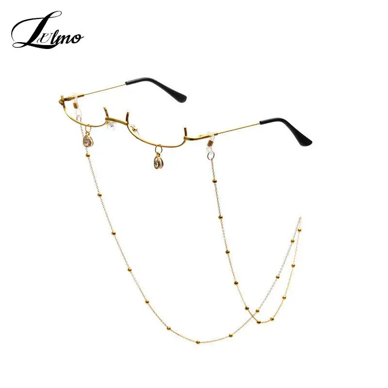 

Half Frames Glasses Frame With Chain Unisex Vintage Oval No Lens Optical Spectacles Cosplay Photography Decoration Party Eyewear