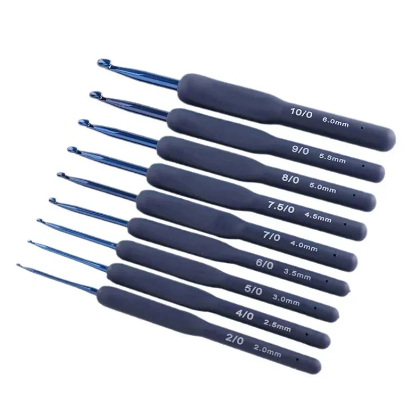Crochet Kit New blue silicone handle crochet set sweater knitting tool blue soft handle crochet