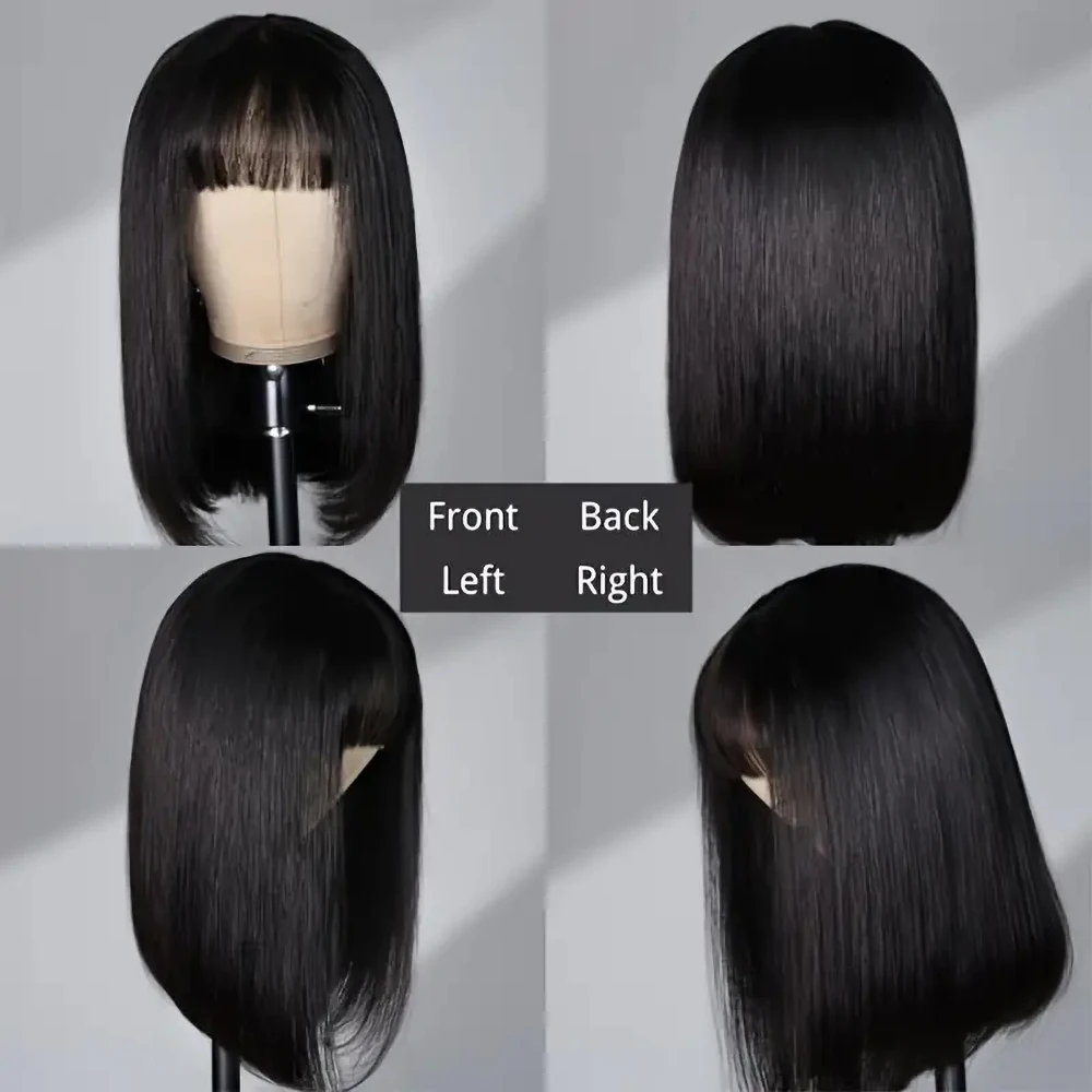 Short Bob Human Hair Wigs With Bang 13x4 Straight Transparent Lace Front Wig Geeta 4x4 Pre Plucked Lace Closure Wigs For Women