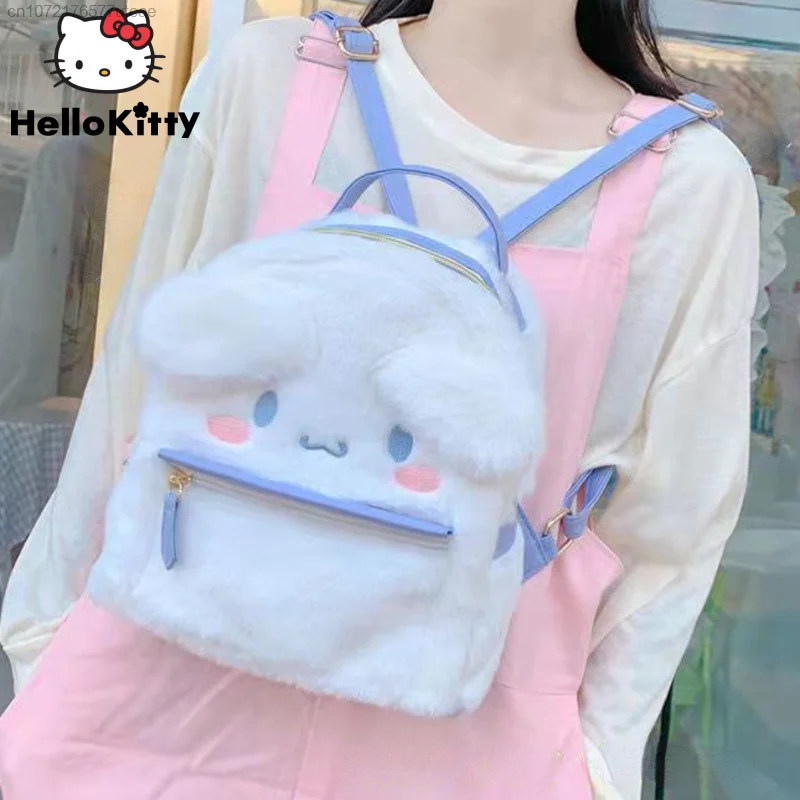 

Sanrio Cinnamoroll Melody Y2k New Cotton Plush Furry Trendy Harajuku Woman Backpacks Cute Lolita Bowknot Fairy 2000s Schoolbag