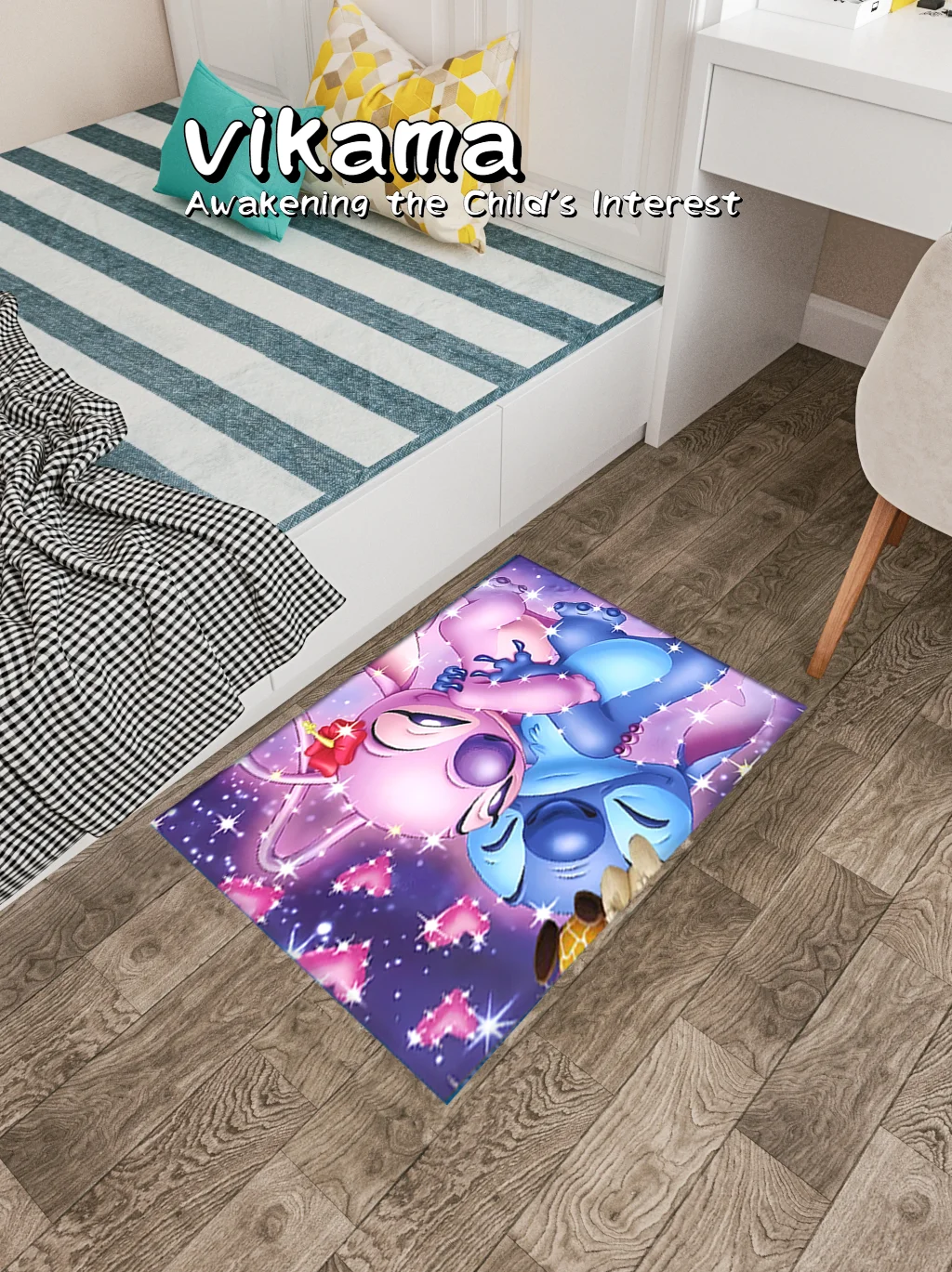 VIKAMA Cartoon Animation Crystal Pile Decorative Carpet Bedroom Living Room Kitchen Machine Washable Crawling Carpet