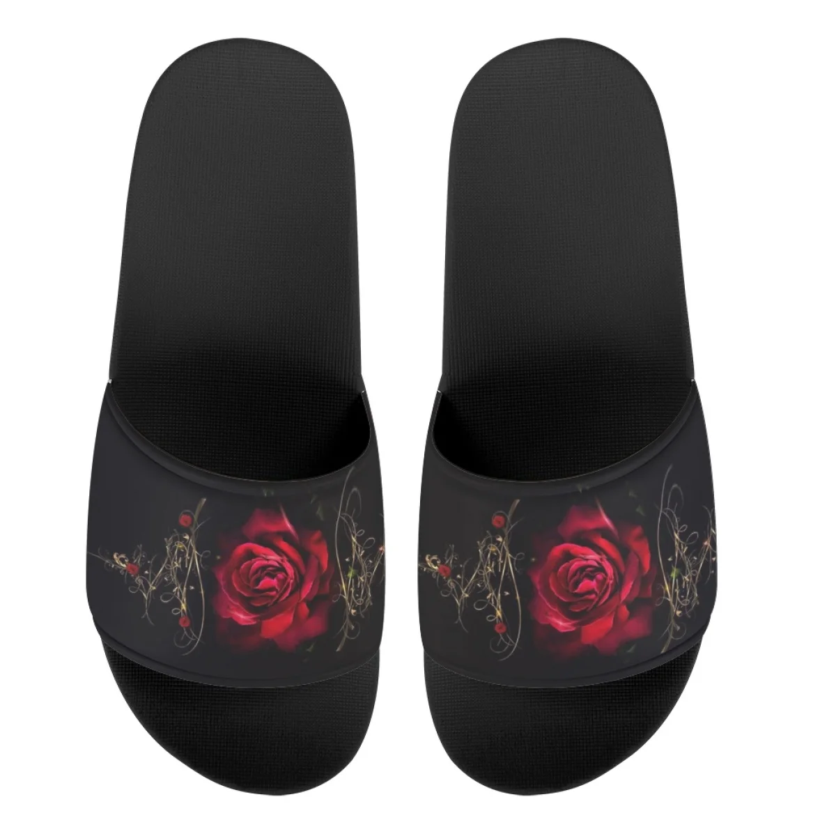 Summer Comfort Indoor Women Slippers Gothic Style 3D Rose Print Non-slip Casual Ladies Slide Light Female Sandals