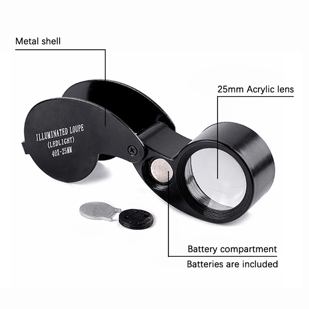 40X-25mm LED Illuminated Jewelers Loupe Magnifier With Light Diamond Eye Magnifying Glass For Jewelry Antiques Coins Stamps for Jewelry Magnifier Jewelry Magnifying Glass Magnifying Glass Magnifying Glass Lamp