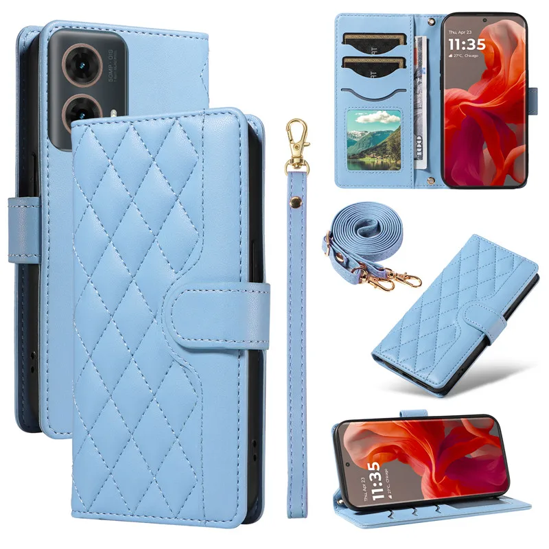 Elegant Leather Crossbody Wallet with Lanyard and Phone Stand Feature