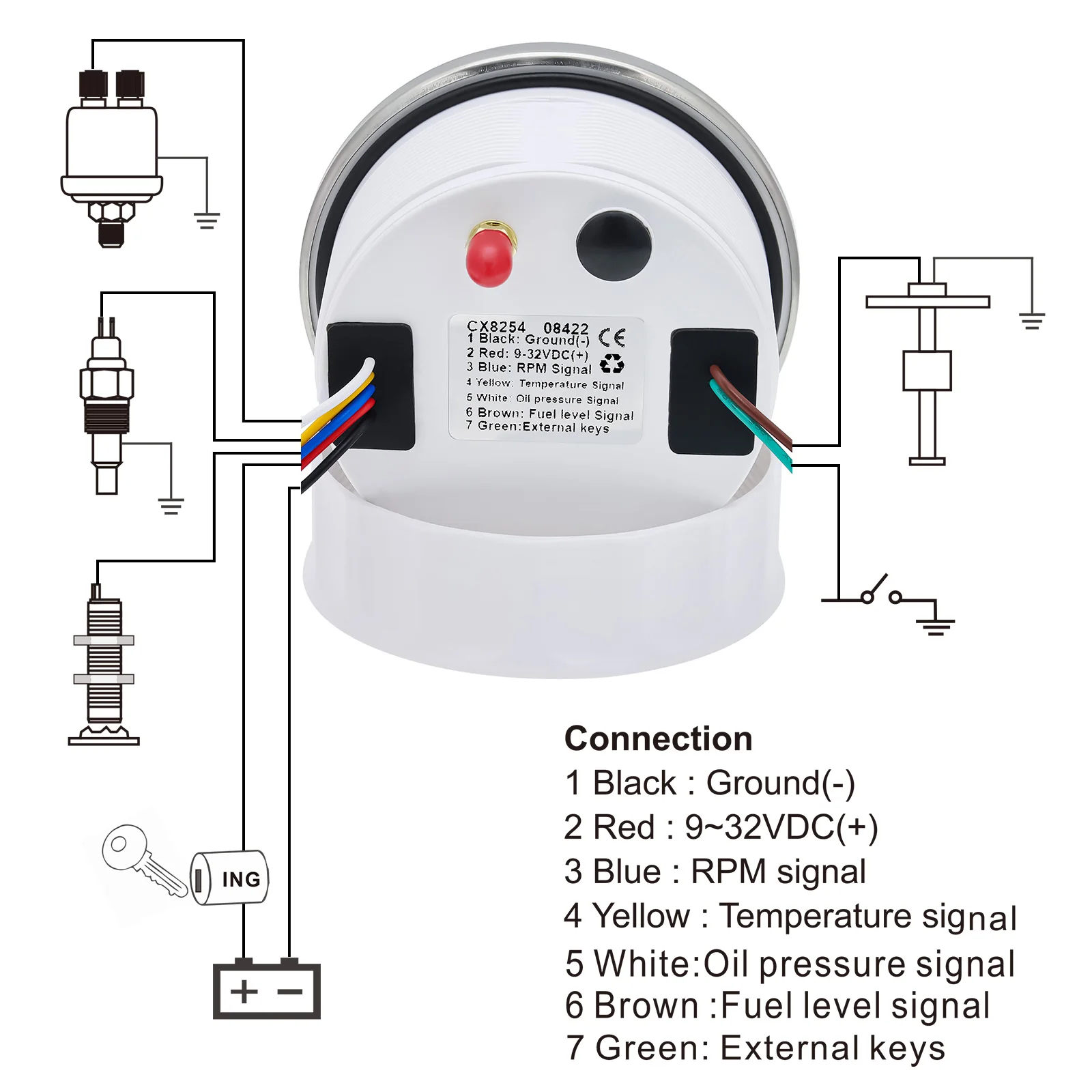 ELING 85 mm klassieke GPS-snelheidsmeter met toerenteller toerenteller en brandstofpeil met 7 kleuren achtergrondverlichting voor marine-snelboten