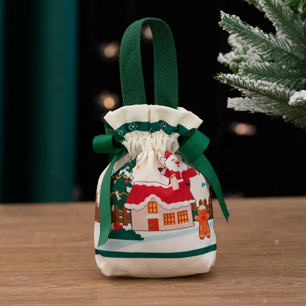 Christmas Gift Bags For Christmas Eve Party Favor Apple Candy Canvas Handbag Reusable Storage Bag Santa Claus Diy Decoration