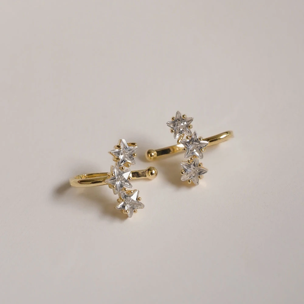 18K Gold Plated Simple Star Zircon CZ Ear Cuff Clip Earrings No Pierced Crystal Stainless Steel Earclips Earcuff Ear Wrap Clips 6