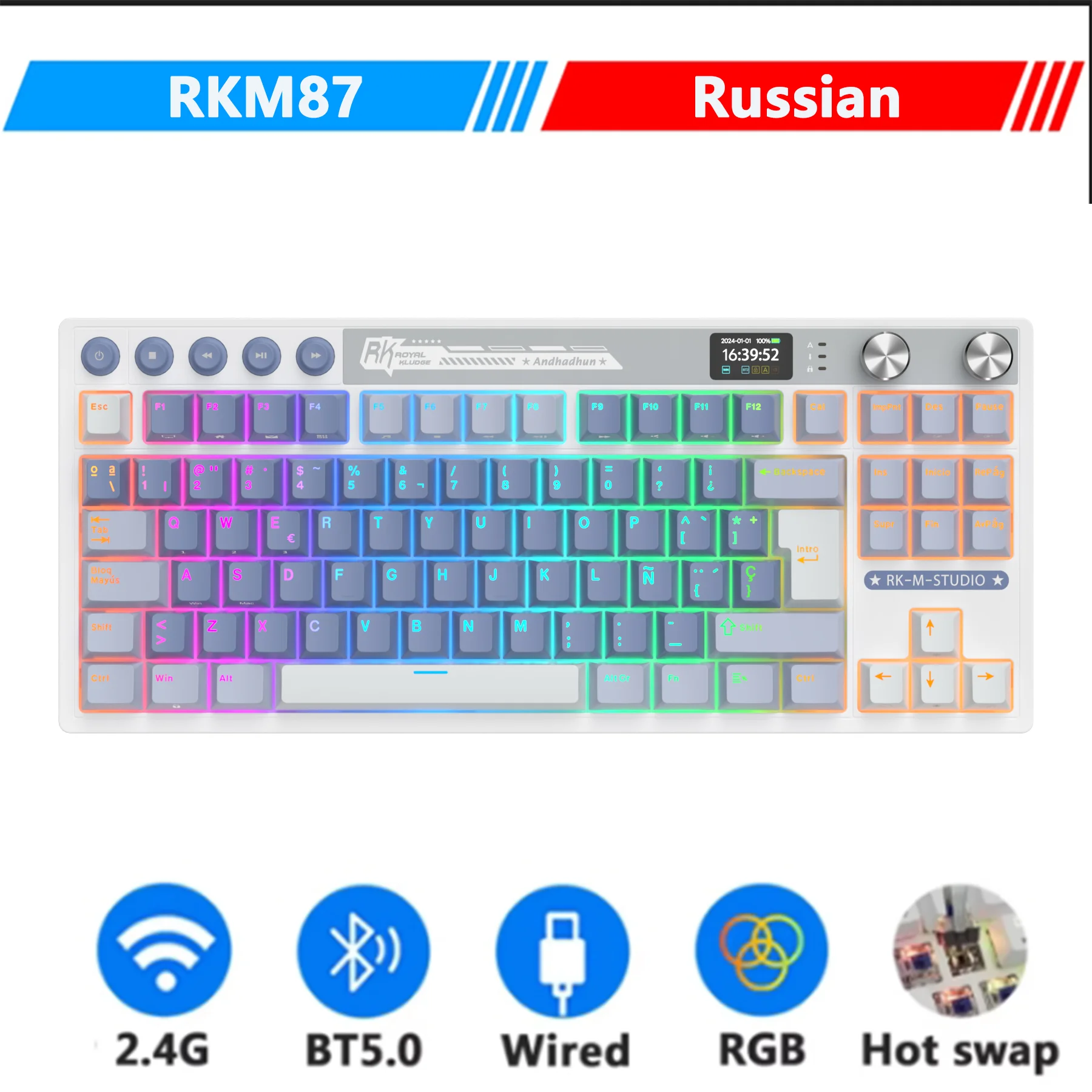 RK  KLUDGE M87 ワイヤレスゲーミングキーボード RK ROYAL KLUDGE M87 80% TKL Gasket Mount Wireless Gaming