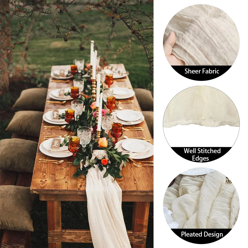 90x400CM Semi-Sheer Gauze Table Runner For Wedding Reception Sheer Bridal Shower Birthday Party banquet Xmas Table Decoration 2