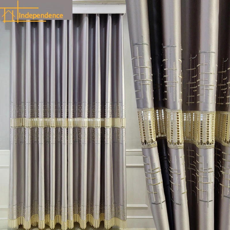 

High Grade Silver Gray Lustre Lace Hollowed Out Window Screen Curtains Fpr Living Room Bedroom French Window Customized Finished