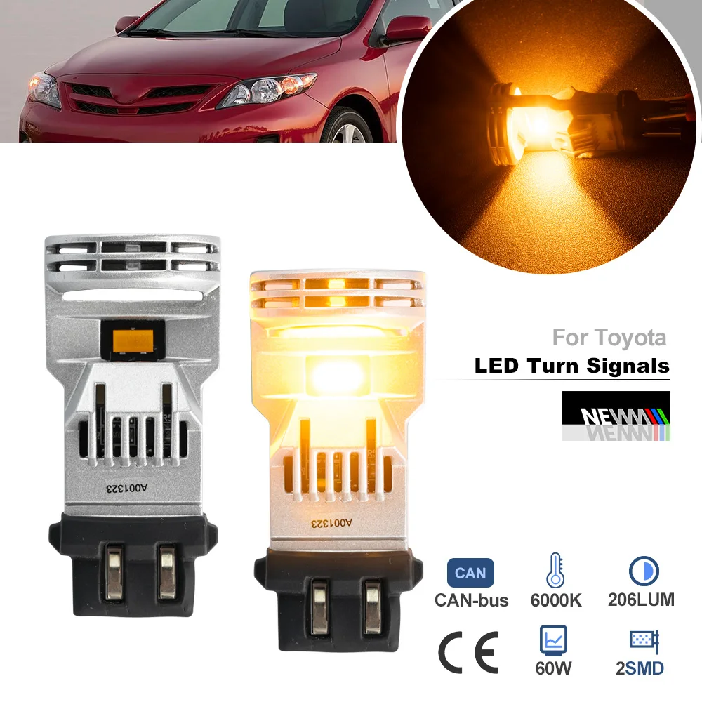 

For Toyota Camry Corolla Highlander Sequoia Venza T25 3157 LED Canbus Amber Anti Flicker Front Turn Signal Light Bulb Headlamp