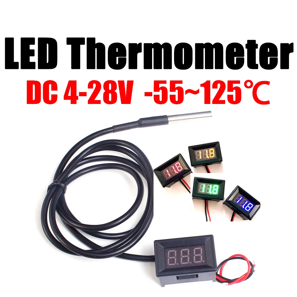 DC 12V 24V DS18b20 LED 디지털 온도계 -55 +125 섭씨 온도 측정기..
