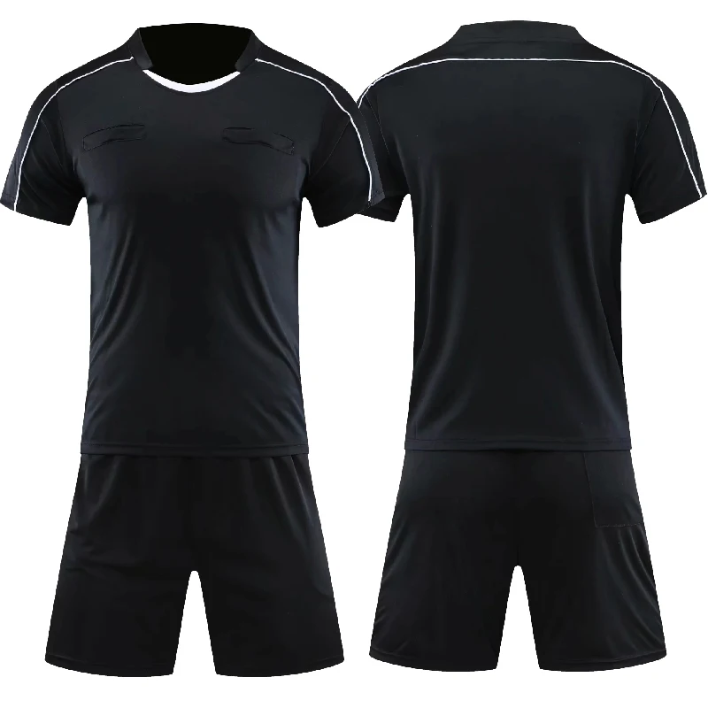 Professional Men Referee Football Jersey Set uniform Adult Football Referee Uniform Short Sleeve O-neck Judge Shirt Three Pocket