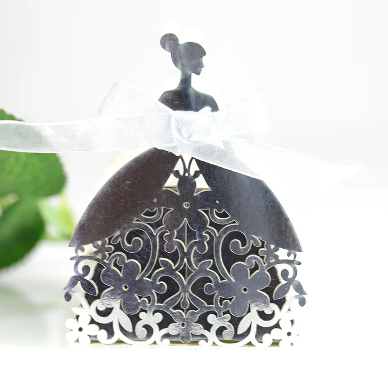 Laser Cut Pearl Paper Gift Boxes with Ribbon – Elegant Candy Chocolate Packaging for We... - SKU GBR17058 - UGI Packaging