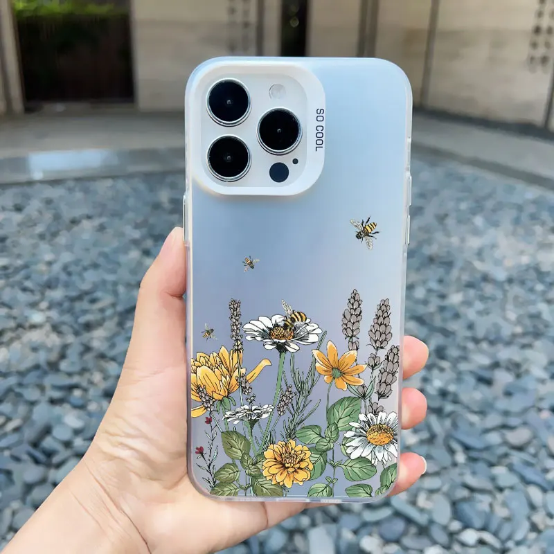 Luxus Retro Blumen Blumen Handy hülle für iPhone 12 15 11 12 13 14 Pro Max 15 14 plus 13 Mini stoß feste matte Laser Rückseite – Detail 5
