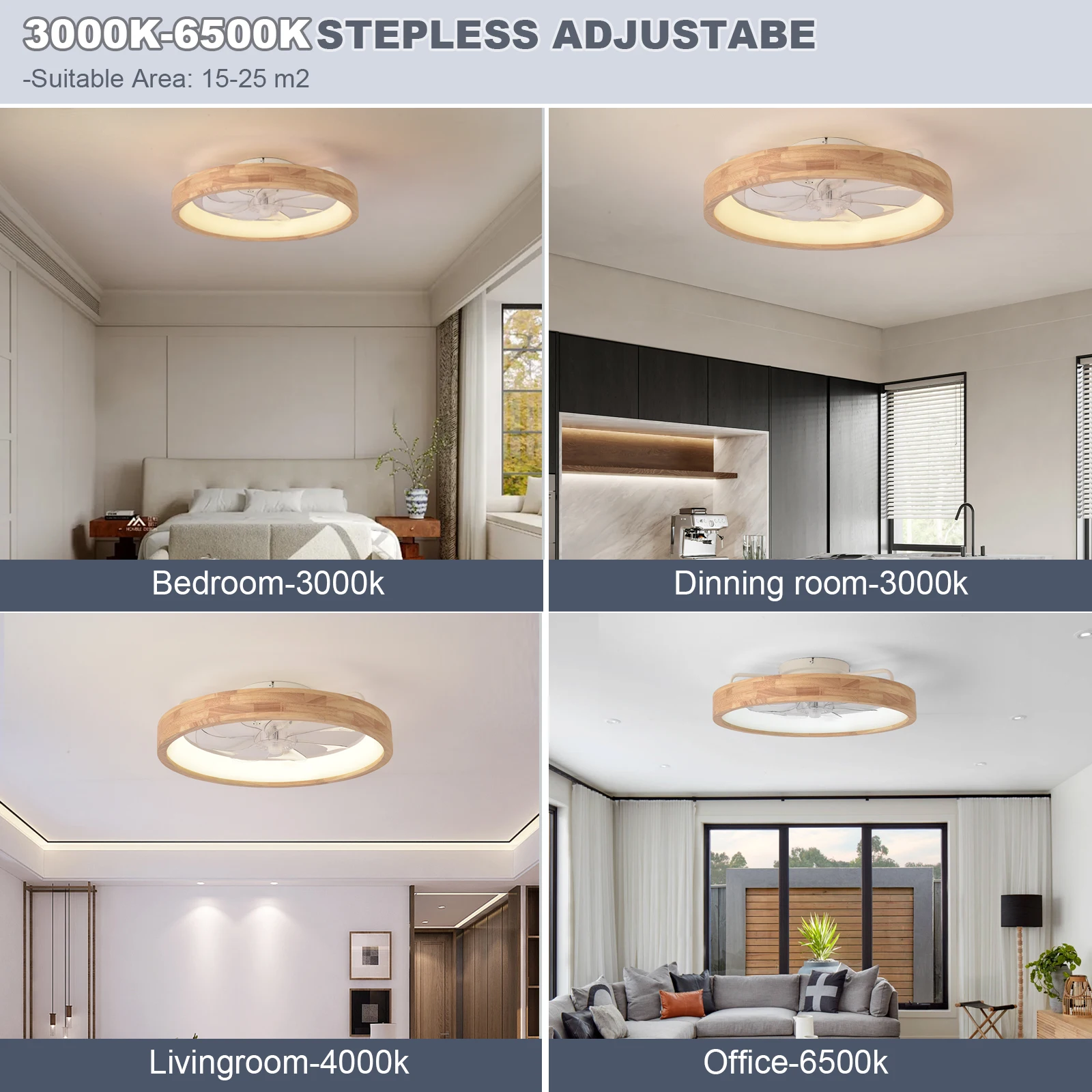 APP and Remote Control Dual Intelligent Control DC 6 speed Regulation Frequency Conversion Ceiling Fan Light 19.6 in