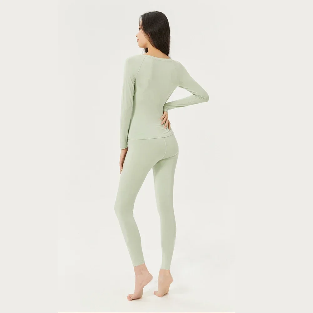 OhSunny Women's Thermal Underwear Set Solid Ladies Winter Clothes Warm Intimates Long Johns Pants For Female Girl 2PCS Lingerie