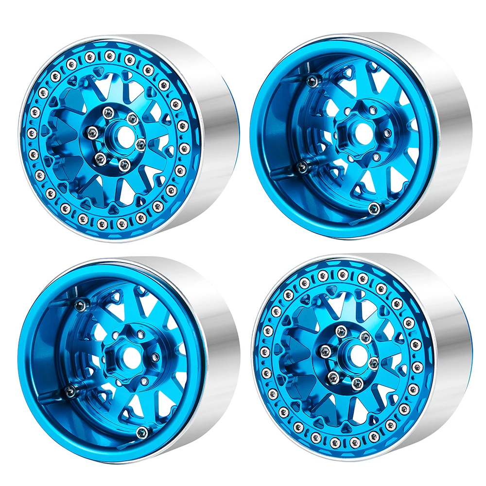 4PCS 2.2" Aluminum Beadlock Wheels For 1/10 RC Crawler - Blue & Black Rims