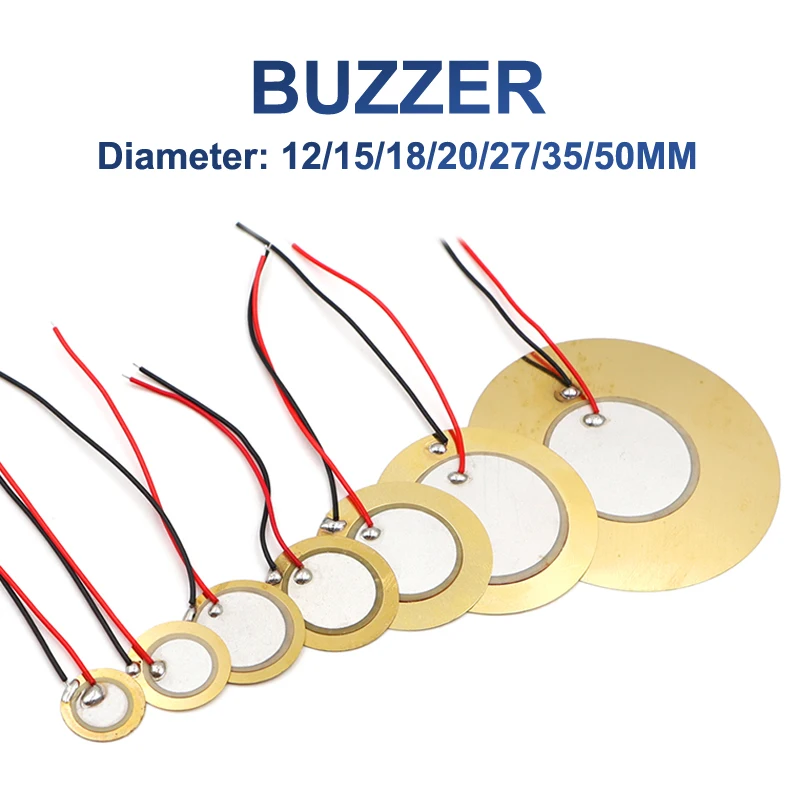 10pcs Metal For Audio Buzzer Piezoelectric Piezo Ceramic Wafer Plate Dia 12/15/18/20/27/35/50MM With Wire Buzzer Loudspeaker