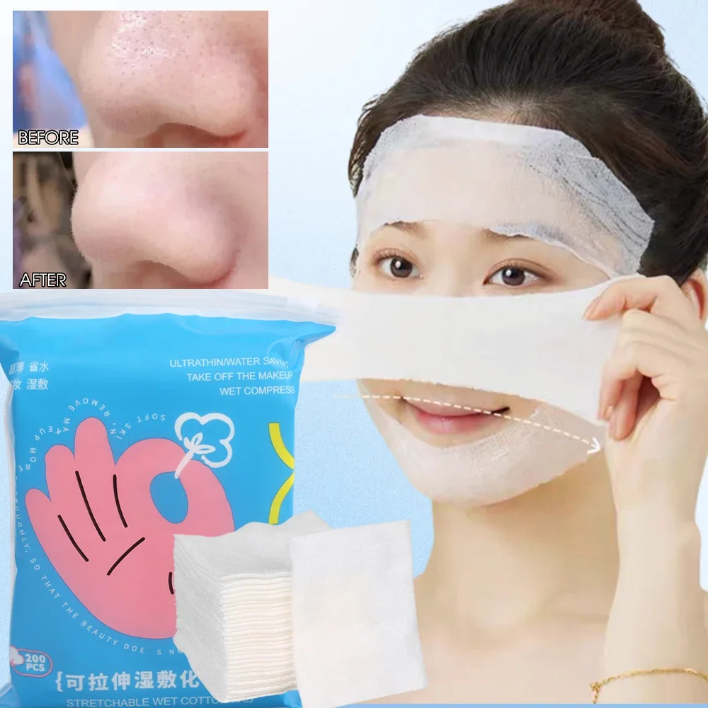 Soft Stretchable Wet Compress Cotton Pad Disposable Makeup Removal Hydration Paper Wet Non-woven Pads Dry Face Cleaning Tissues 5