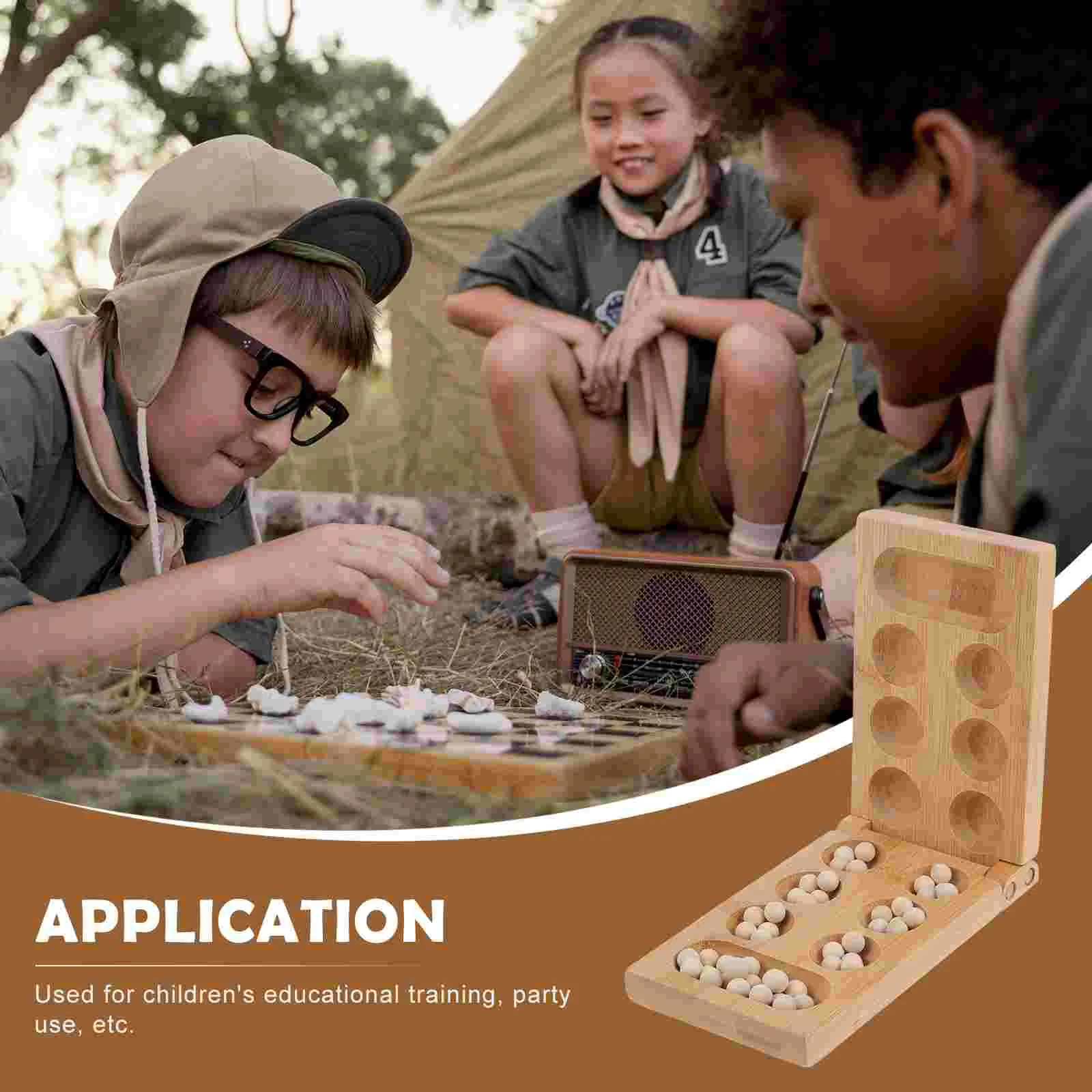 Game Mancala Board Chess Games African Kids Wood Checkers Wooden Travel Folding Set Family Toy Puzzle Strategy Brain Marble Bead 4