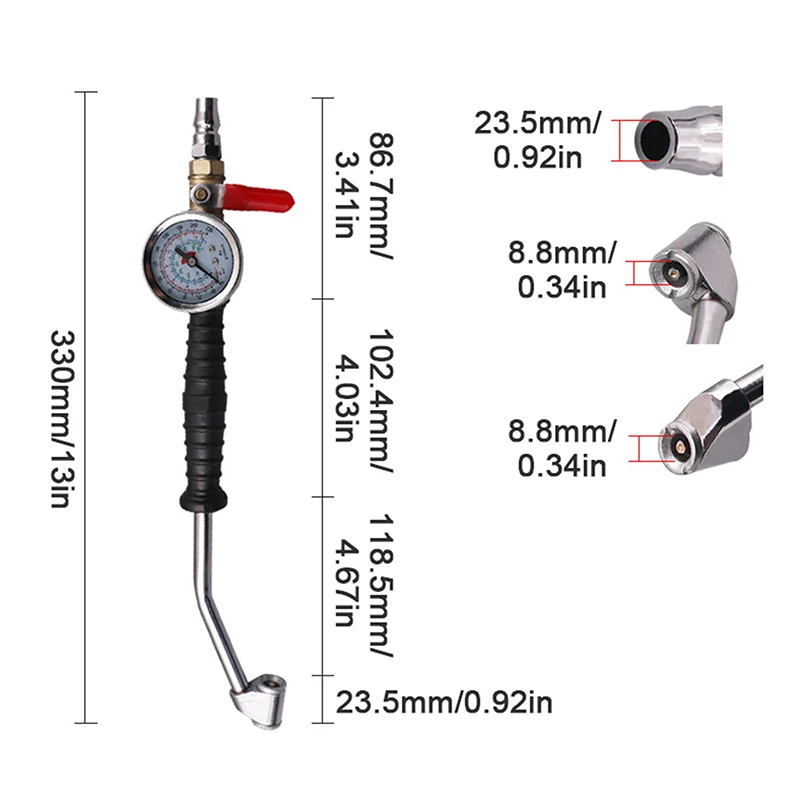 Tire Inflator Rod For Car Truck Vehicles With Tire Pressure Gauge Car Manometro Repair Tools 0-15Bar/220Psi Universal