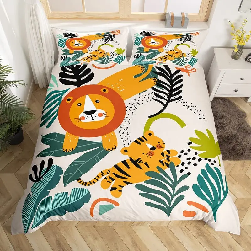 

Cartoon Tiger Bedding Set 3pcs for Kids Teens Adults Wild Animal Theme Comforter Cover Soft Microbifer Polyester Duvet Cover Set