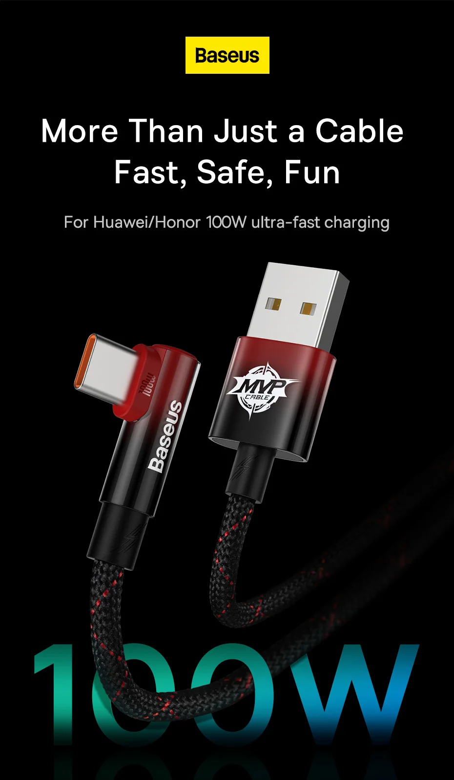 Cáp sạc nhanh 100W Baseus MVP 2 Elbow-shaped Fast Charging Data Cable USB to Type-C