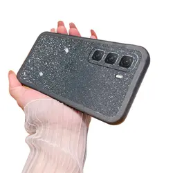Enhanced Glitter Silicone Clear Phone Case with Camera Lens Protector for Hot 60 pro plus (Black)