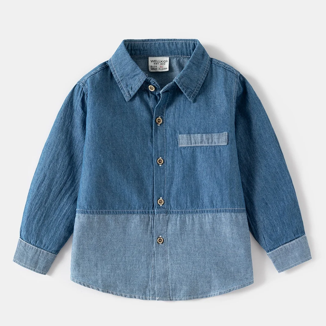 Spring Autumn Casual 2 3 4 5 6 8 Years New Turn-down Collar Cotton Long Sleeve Classic Patchwork Kids Baby Boys Denim Shirt