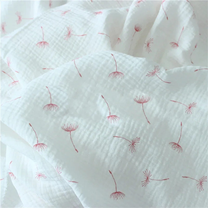 135cm X50cm High Quality Soft Thin Double Crepe Hedgehog Texture Pink Dandelion Cotton Fabric, Making Shirt Underwear Cloth