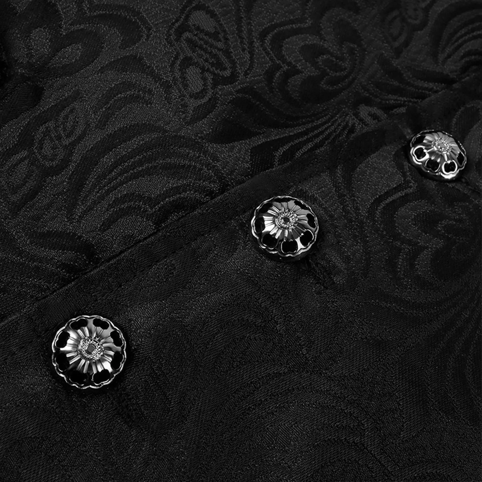 Men's Steampunk Gothic Sleeveless Waistcoat Vintage Medieval Black Floral Jacquard Single Breasted Mens Suit Vests Party Cosplay 4