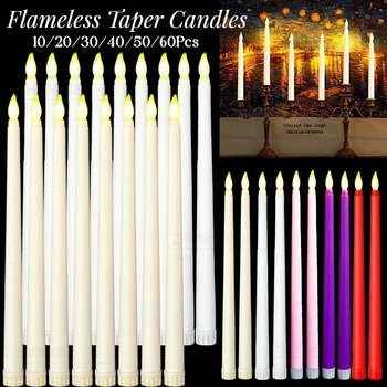 10-60Pcs Flameless Taper Candles Wedding Artificial LED Candles Battery Powered Candle Lights Flickering Wedding Home Decor 1