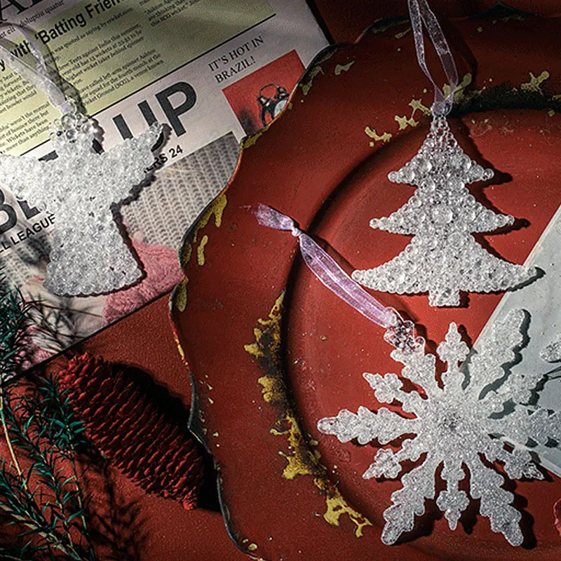 

1PC Christmas Acrylic Glitter Powder Snowflake Angel Transparent Pendant Decoration New Year Gift
