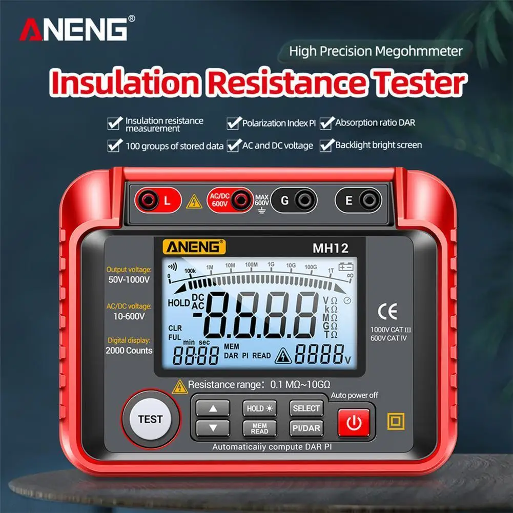 ANENG MH12 Digital Multimeter  Megohmmeter Insulation Earth Resistance Meters Tester cable High Voltage Voltmeter Meter Testers