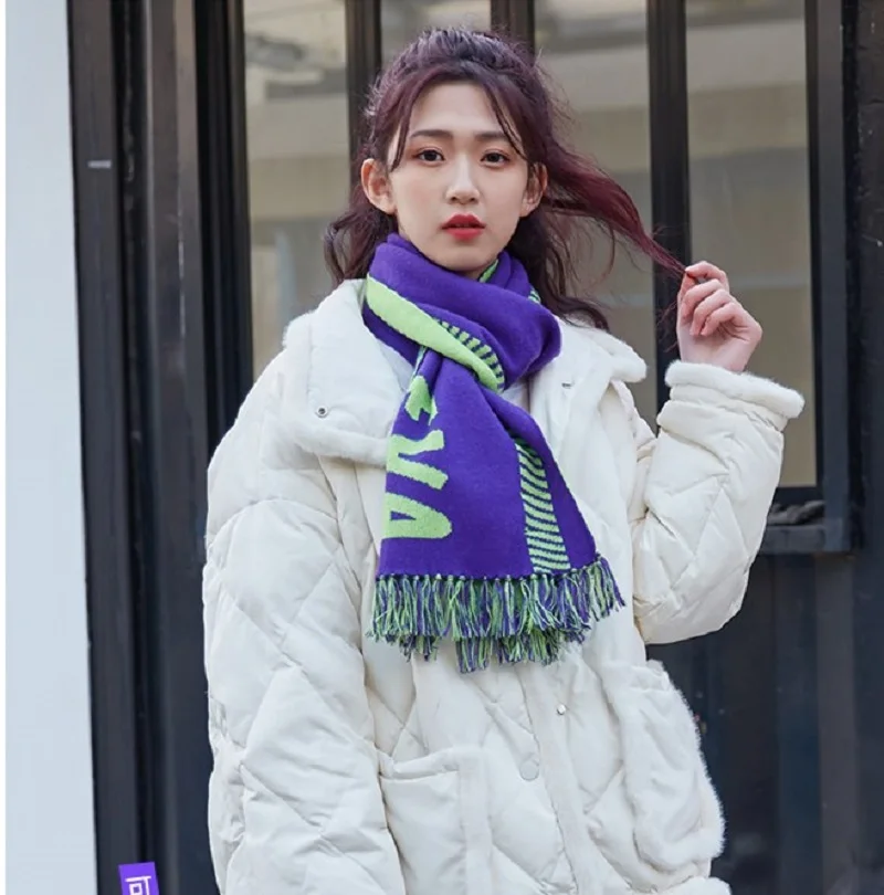 JP Anime EVA 01 Shogoki Ikari Shinji Cosplay Purple Green Warm Soft Knitting Scarf