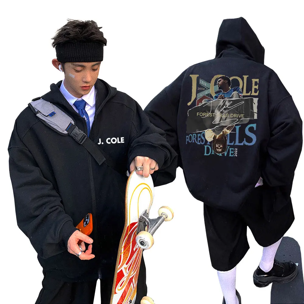 Rapper J Cole Forest Hills Drive Cover Graphic Print Zipper Hoodie Male Fashion Cool Jacket Men Hip Hop Oversized Zip Up Hoodies
