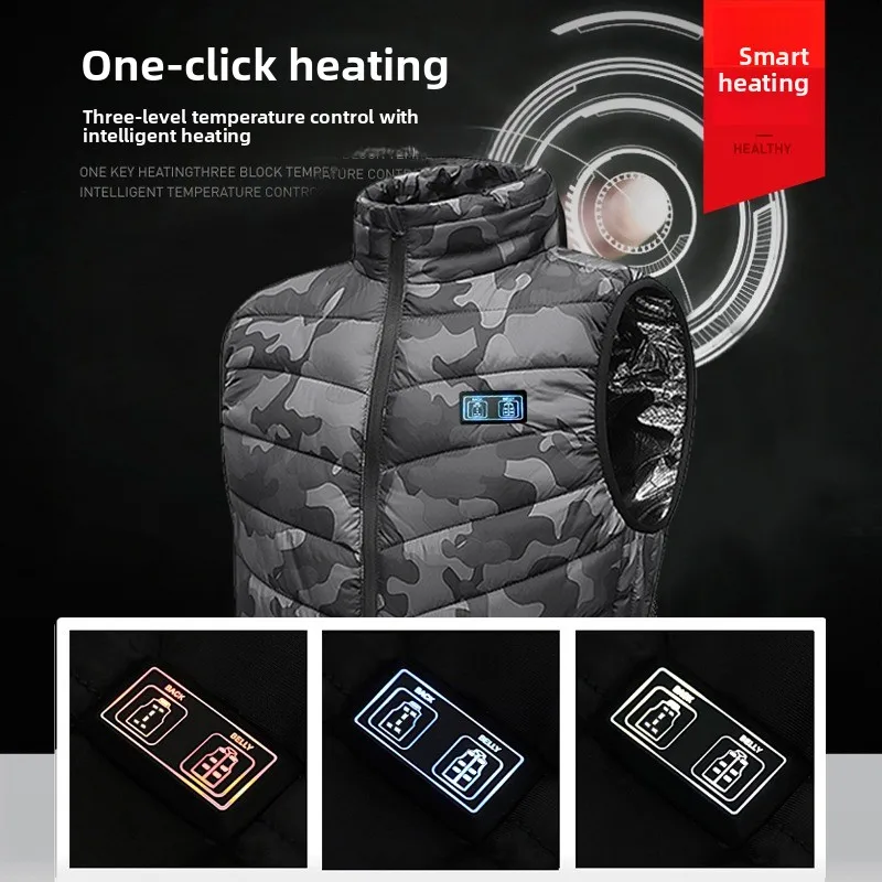 Men's Camouflage Heated Cotton Filled Vest Outdoor Multi-Sport Functional Sleeveless Jacket Fishing Hiking Skiing Activities