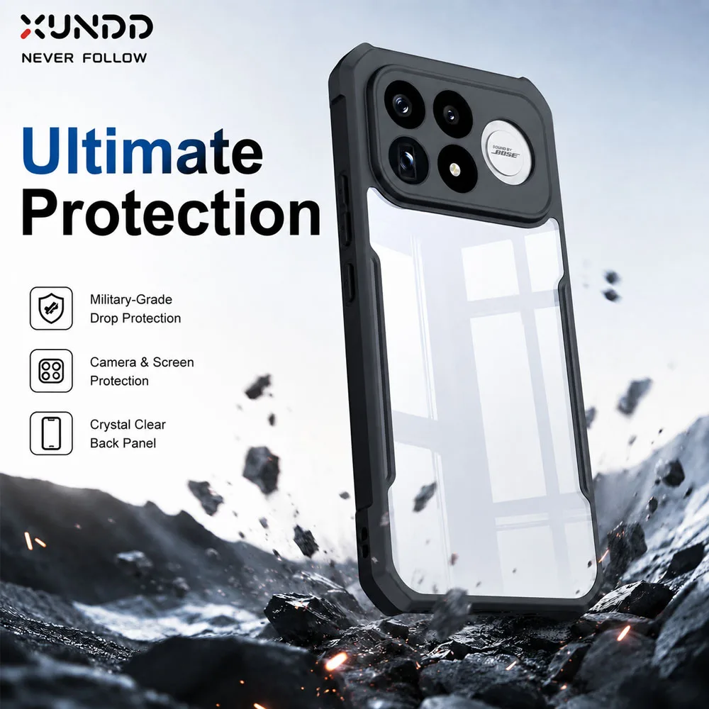 Enhanced Shockproof Magnetic Kickstand Clear Black Case with Camera Protection