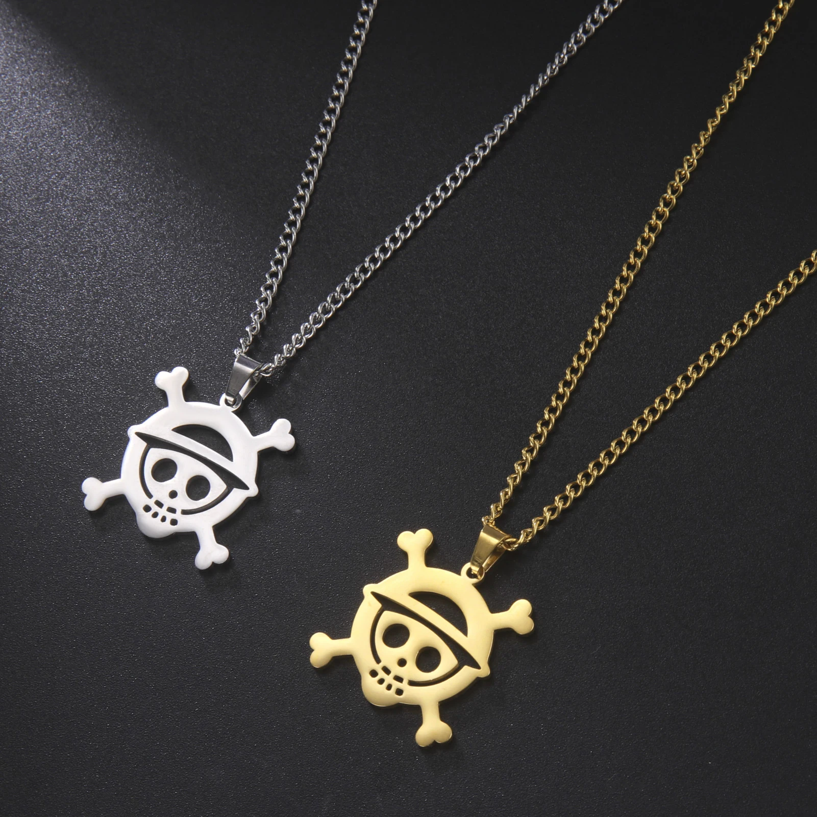 Stainless Steel Necklaces Anime Cartoon Skeleton Face Chain Fashion Choker Goth Necklace For Men Fans Jewelry Gifts One Piece