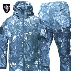 Men's Tactical Winter Outdoor Suit - Windproof Waterproof Soft Shell Jacket with Multi - Pocket Pants - 3XL (Serpentine)