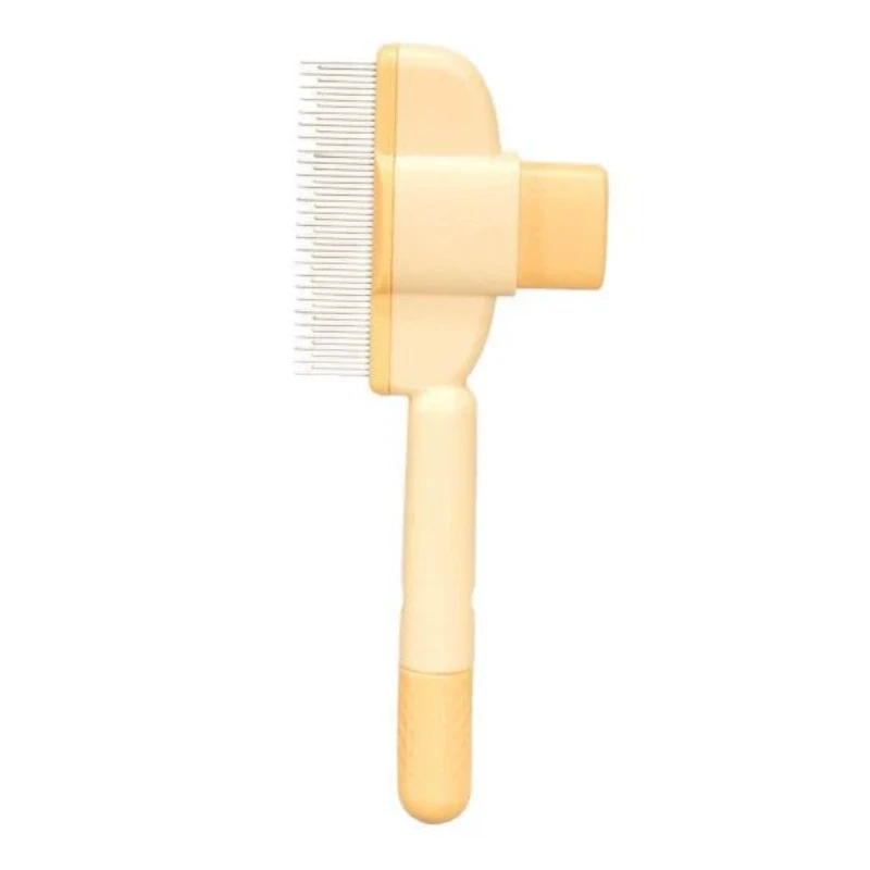 מברשת חתולים וכלבים לניקוי עצמי, מסיר שיער בלחיצה אחת, מסרק ארוך מפלדת אל-חלד לטיפוח חיות מחמד