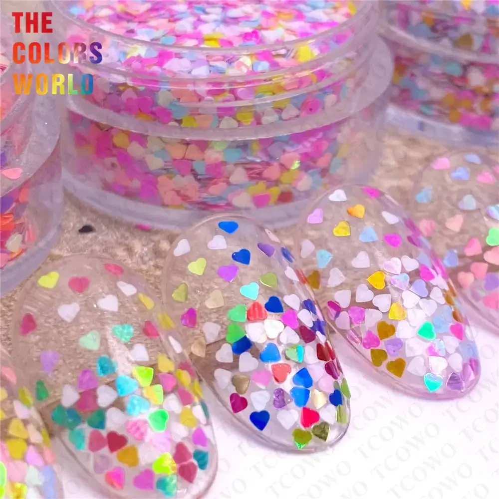 TCT-893 러브 하트 네일 글리터 스팽글 하트 글리터 네일 광택제, 발렌타인 데이, 웨딩 파티 장식, 섬유 송진 아트